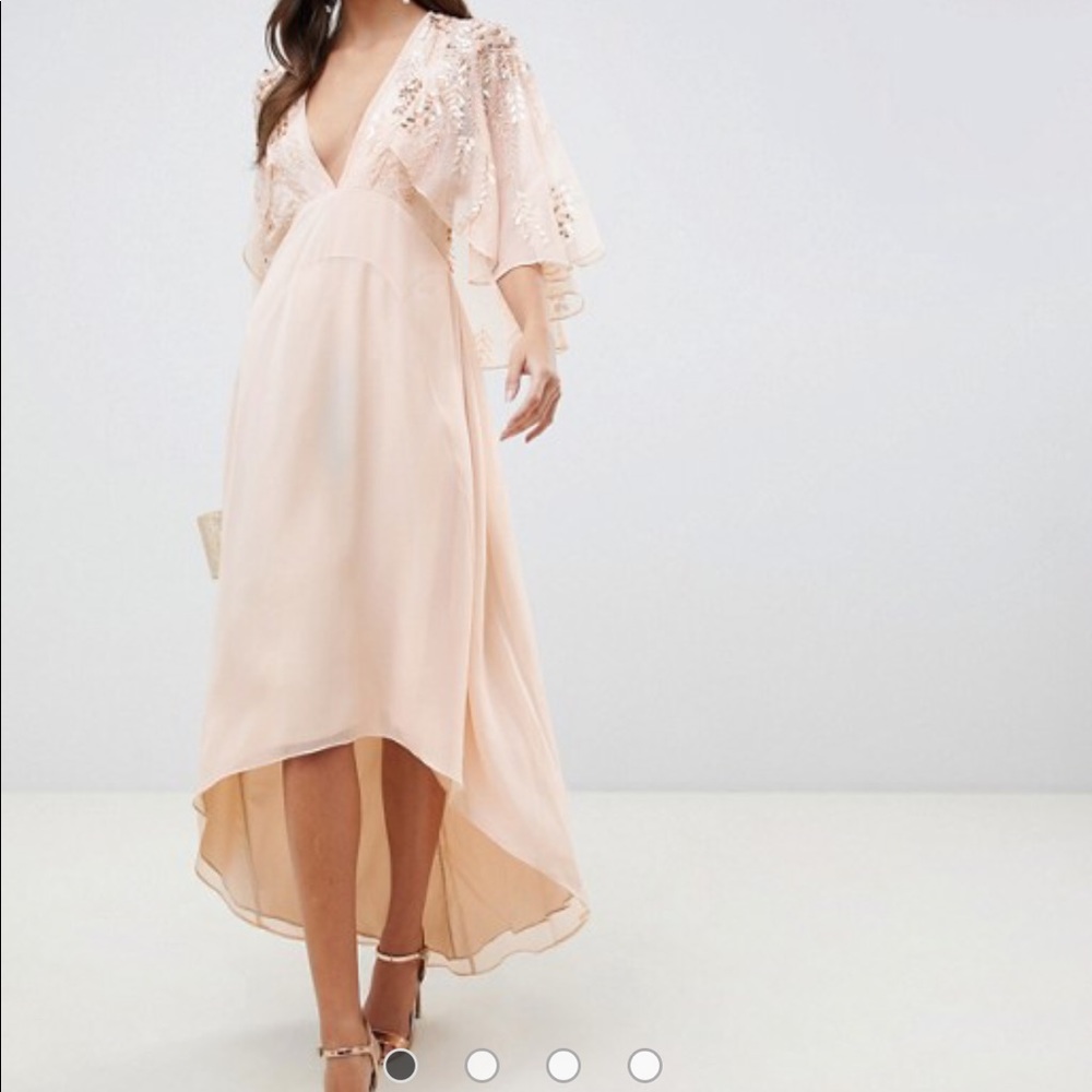 Feather Embellished Cape Midi Dress